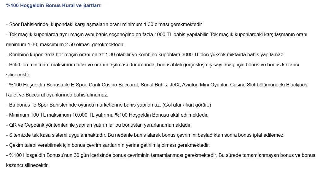 Tümbet bonus kuralları ve kısıtlamaları